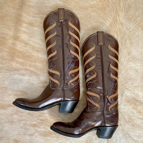 Vintage Tony Lama Western Boots | Women’s 7 | Leather | Brown Orange & Yellow - Picture 9 of 9